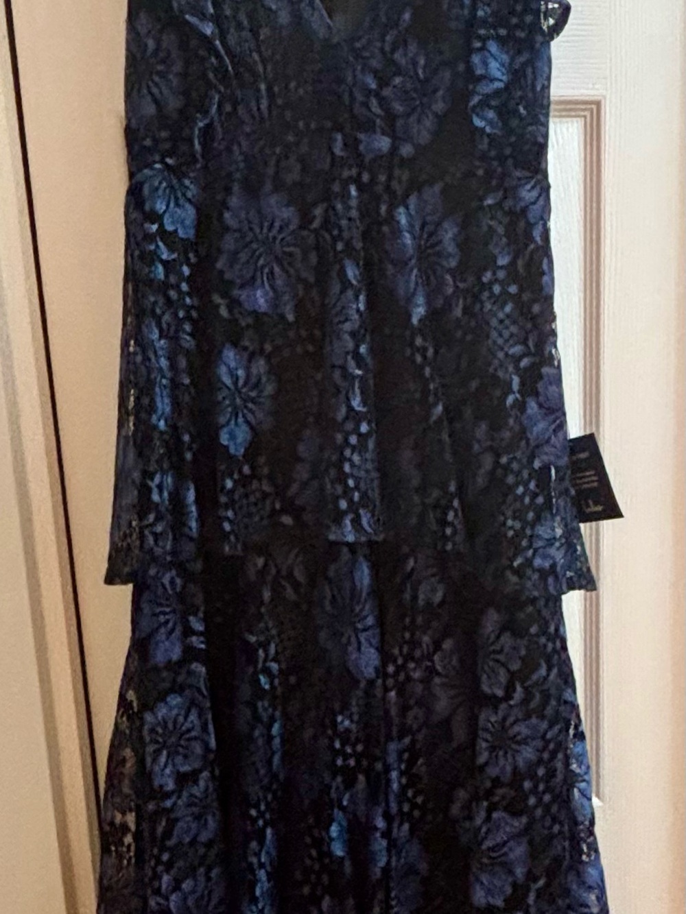 Lulu's Black and Blue Floral Lace Midi Dress